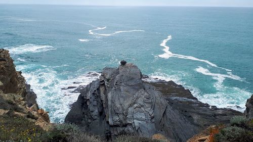 High angle view of rocks on beach