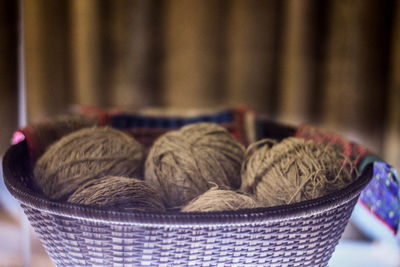 Close-up of wicker basket on table