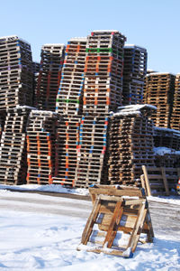 View of buildings in city during winter