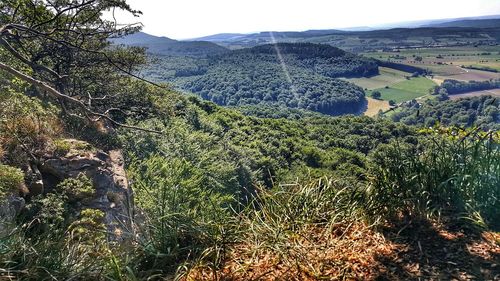 High angle view of land against sky