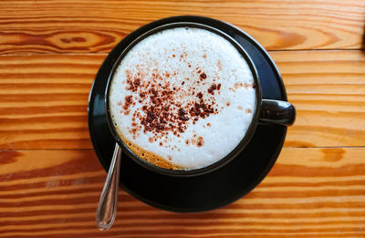 High angle view of coffee on table