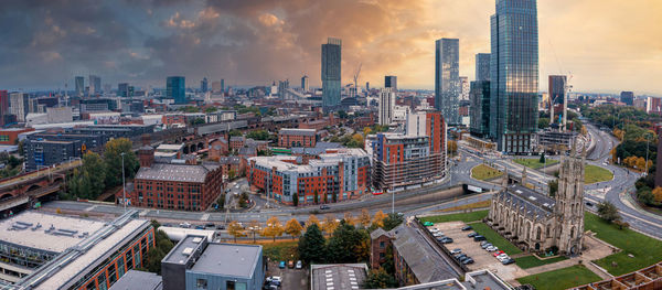 Aerial view of manchester city in uk