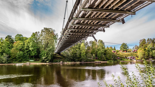 View of bridge over lake against cloudy sky