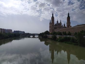 Reflection of buildings in water against sky