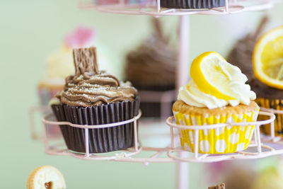Close-up of cupcakes on stand