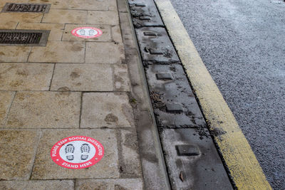 High angle view of road sign