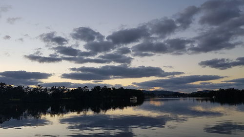 Scenic view of lake against sky during sunset