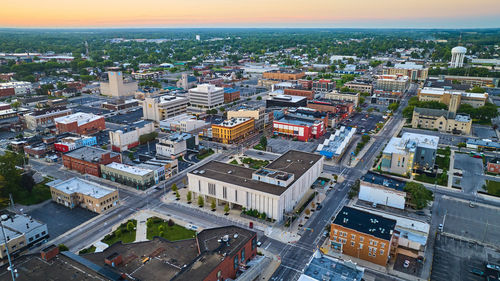 High angle view of buildings in city