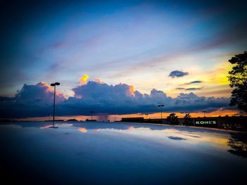 Scenic view of lake against sky at sunset