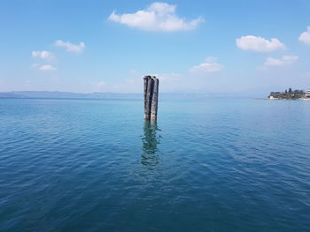 Scenic view of sea against cloudy sky