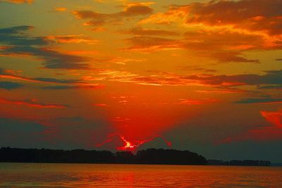 Scenic view of lake against sky during sunset