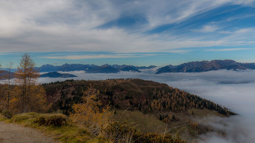 Scenic view of snowcapped mountains against sky