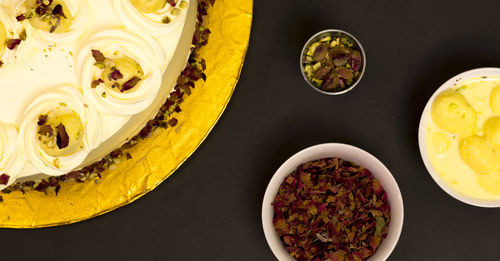 High angle view of food on table