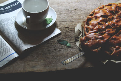 High angle view of coffee on table