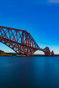 Bridge over river against clear blue sky