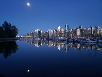 Reflection of illuminated buildings in water