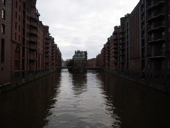 Canal amidst buildings in city against sky
