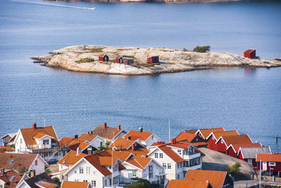 High angle view of boats in sea