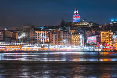 Illuminated buildings in city at night