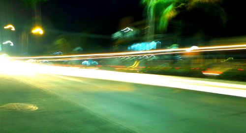 Light trails on road at night