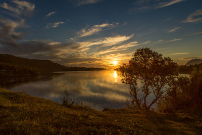 Scenic view of lake against sky during sunset