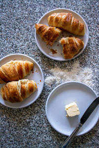 High angle view of breakfast served on table