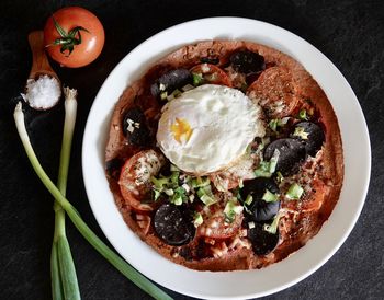 Directly above shot of breakfast served on table