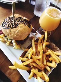 Close-up of burger on table