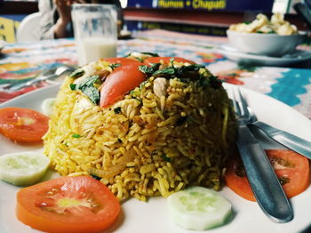 Close-up of food served in plate