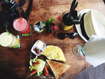 High angle view of food on table