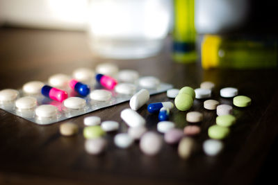 Close-up of medicine on table