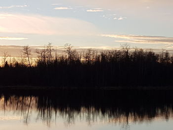 Scenic view of lake against sky at sunset