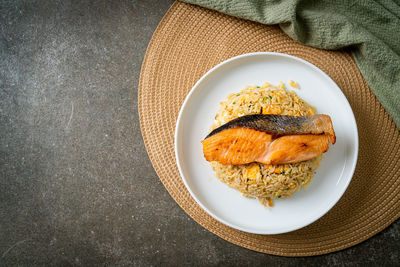 High angle view of food in plate on table