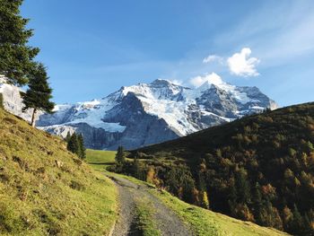 Scenic view of snowcapped mountains against sky