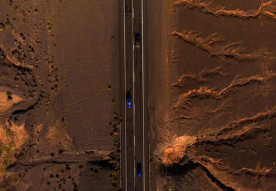 High angle view of road in desert