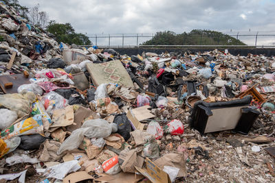 High angle view of garbage outside house