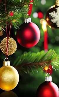 Close-up of christmas decorations hanging on tree