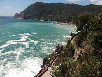 High angle view of beach against sky