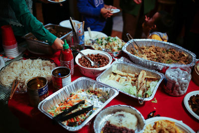 High angle view of food on table