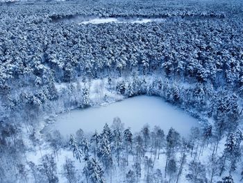 Aerial view of frozen lake