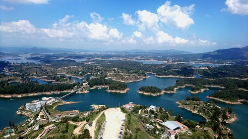 Aerial view of sea and islands