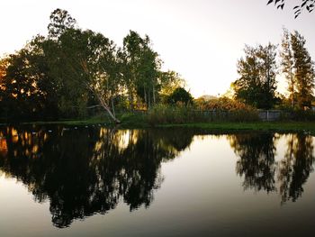 Scenic view of lake against sky at sunset