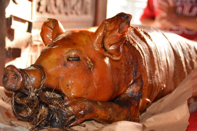 Close-up of roasted meat for sale