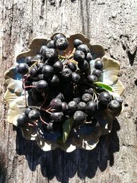 High angle view of grapes on table