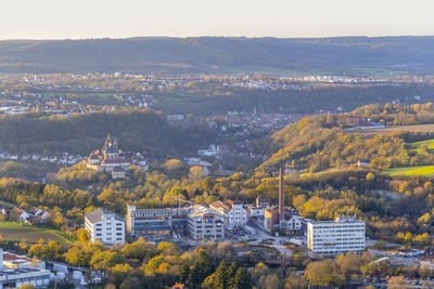 High angle view of townscape against sky