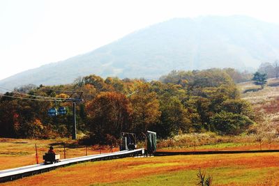 Scenic view of mountains against sky during autumn