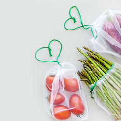 High angle view of vegetables on white background