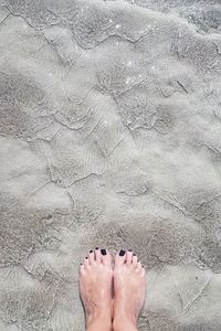 Low section of person standing on sand