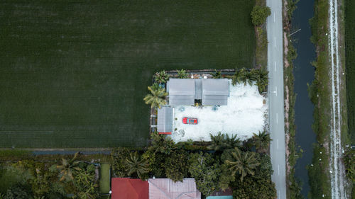 High angle view of cityscape against sky