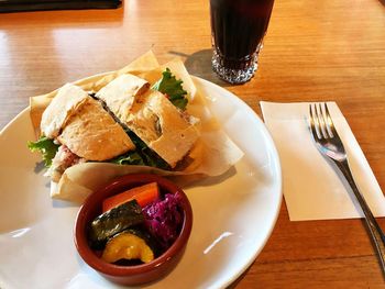 High angle view of meal served in plate
